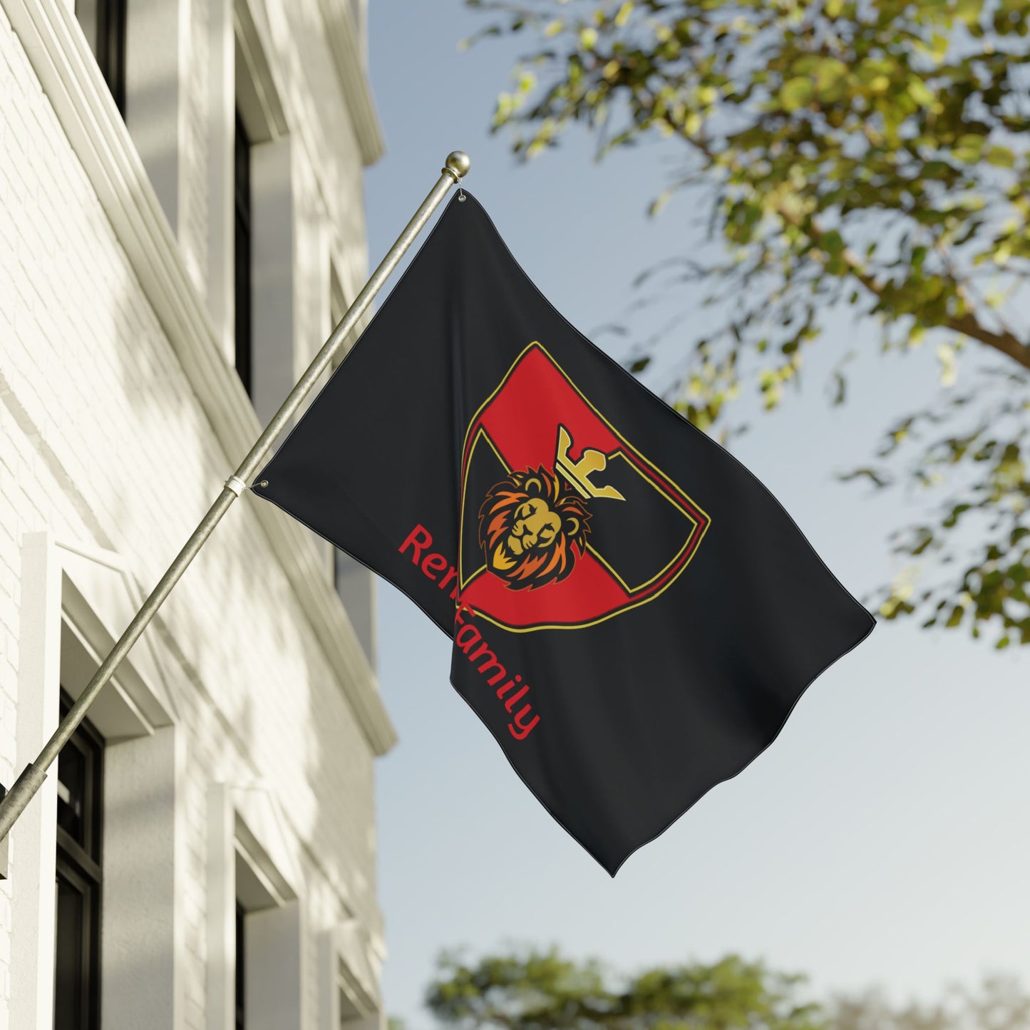 Renzo Family Flag — Double-Sided Black Lion Crest Banner