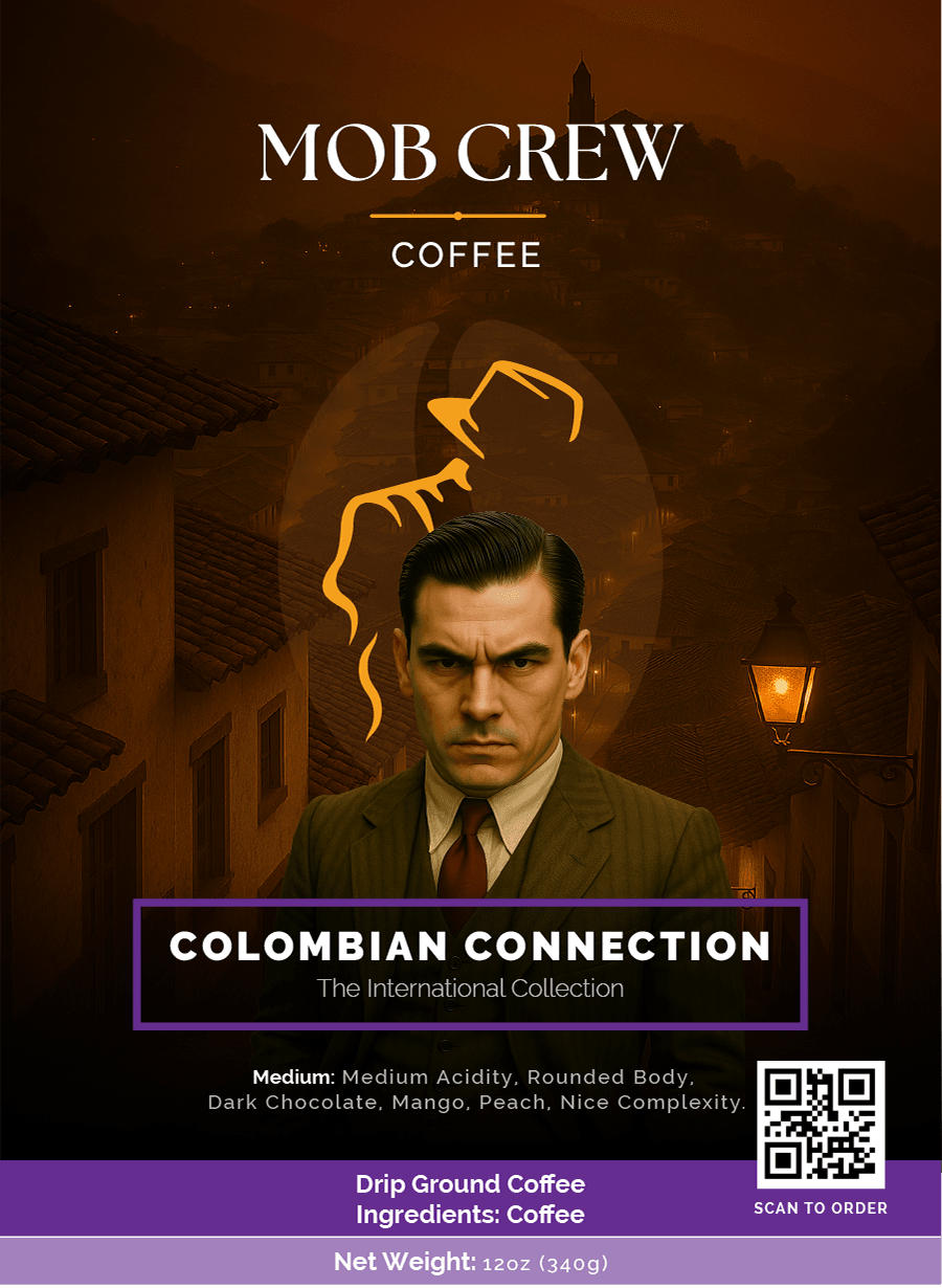 Colombian Connection coffee drip grind 12oz single origin dark chocolate mango peach notes