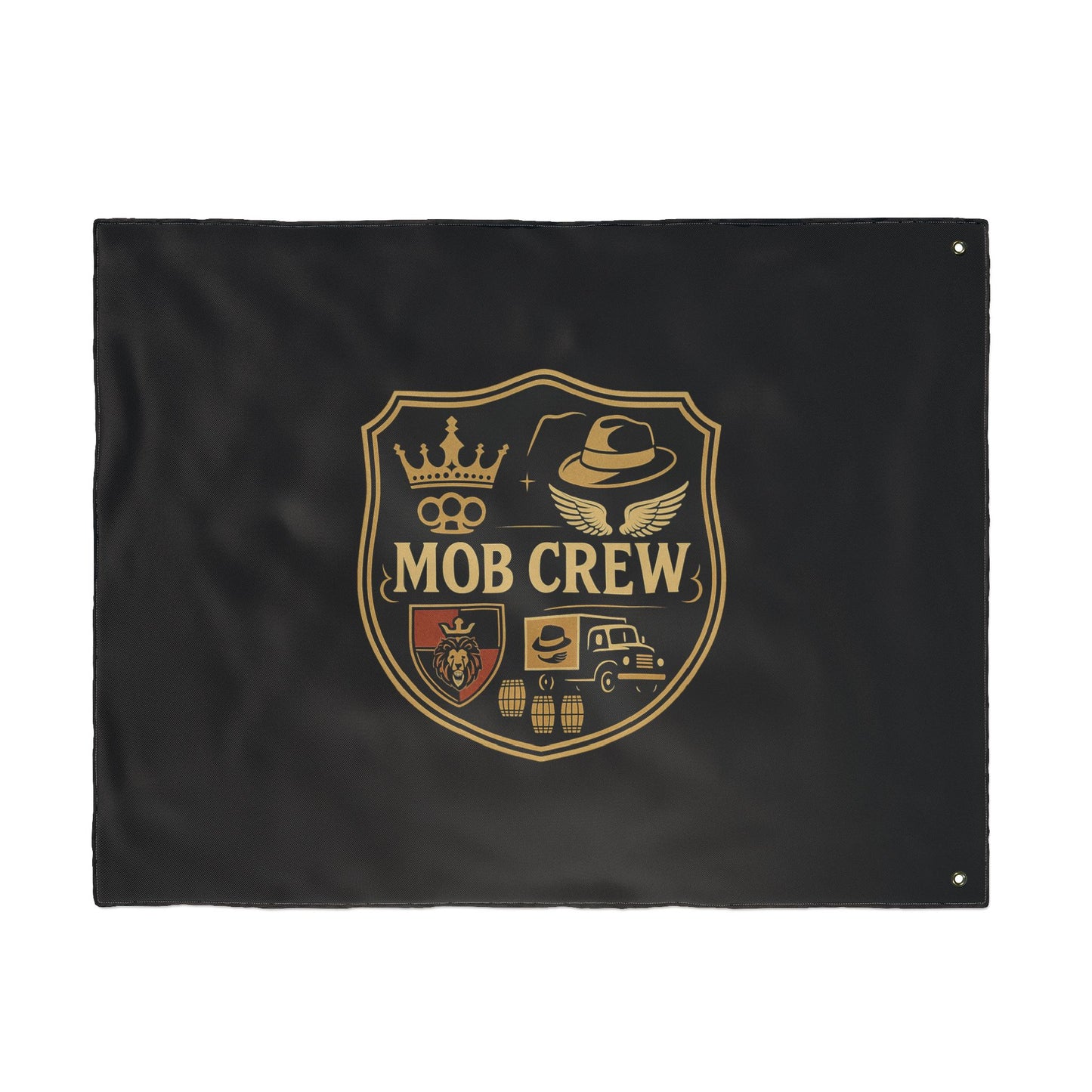 Mob Crew 4 Family Shield Flag – Vintage Mafia Emblem Double-Sided Outdoor Banner
