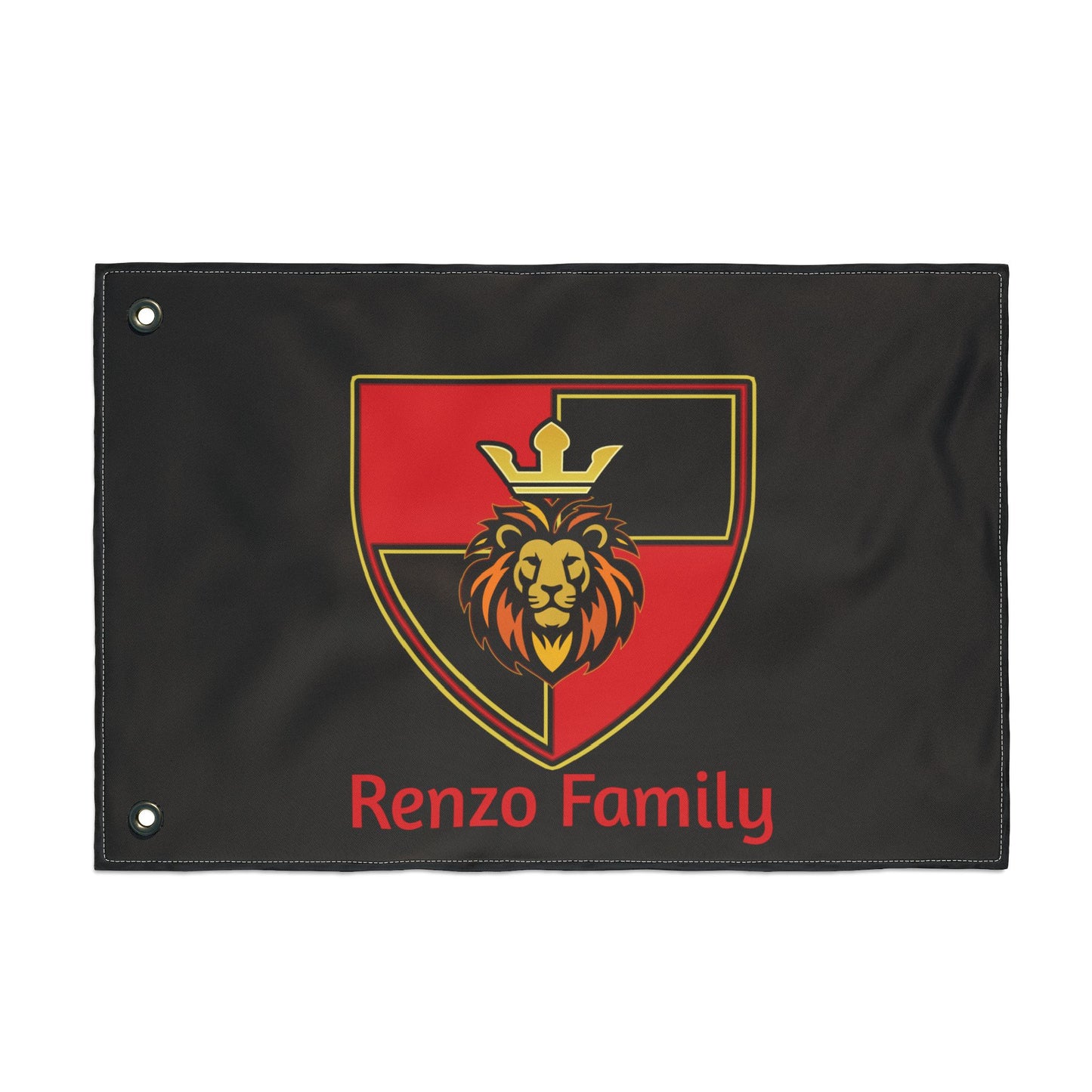 Renzo Family Flag — Double-Sided Black  Lion Crest Banner
