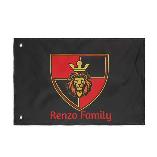 Renzo Family Flag — Double-Sided Black  Lion Crest Banner