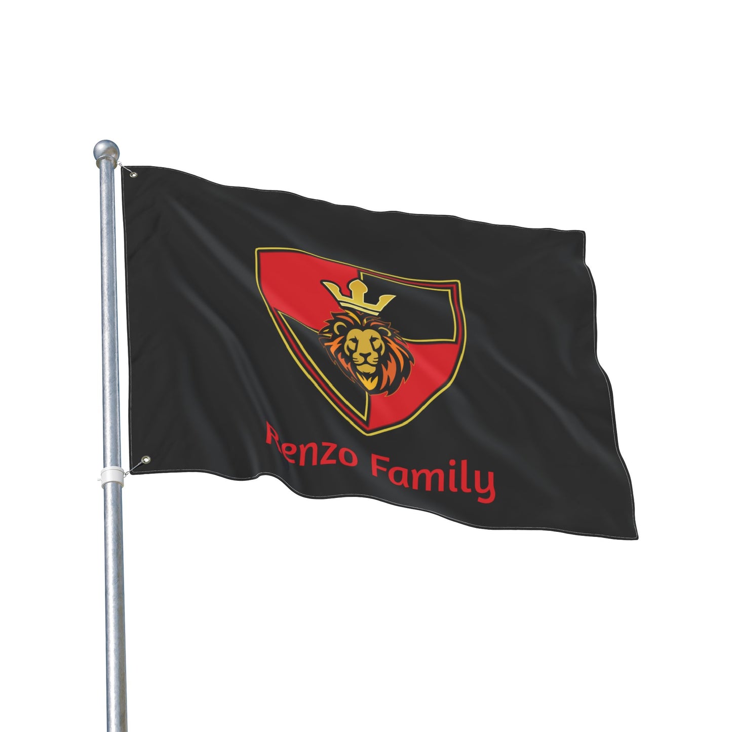 Renzo Family Flag — Double-Sided Black  Lion Crest Banner