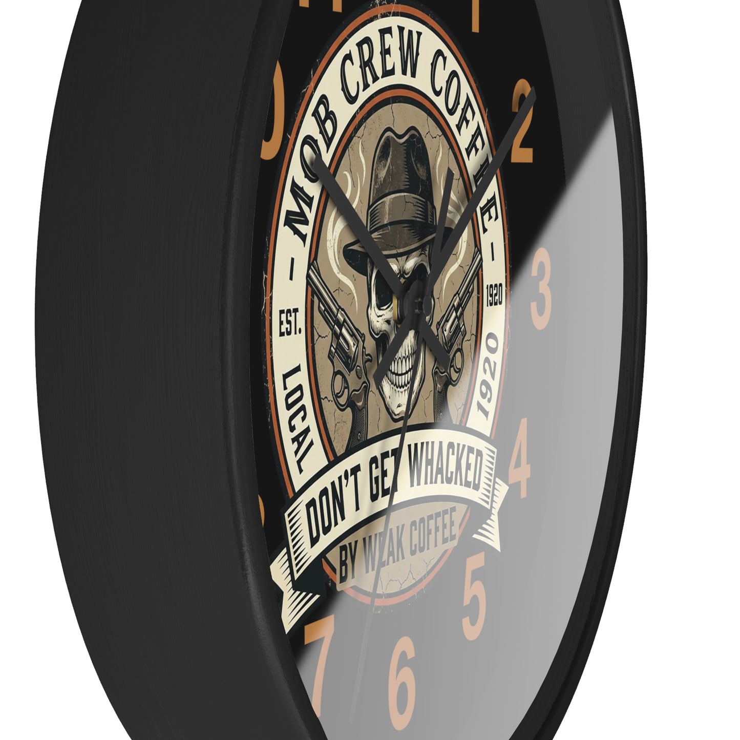 Mob Crew Coffee Wall Clock  “Don’t Get Whacked by Weak Coffee” Vintage Skull Clock