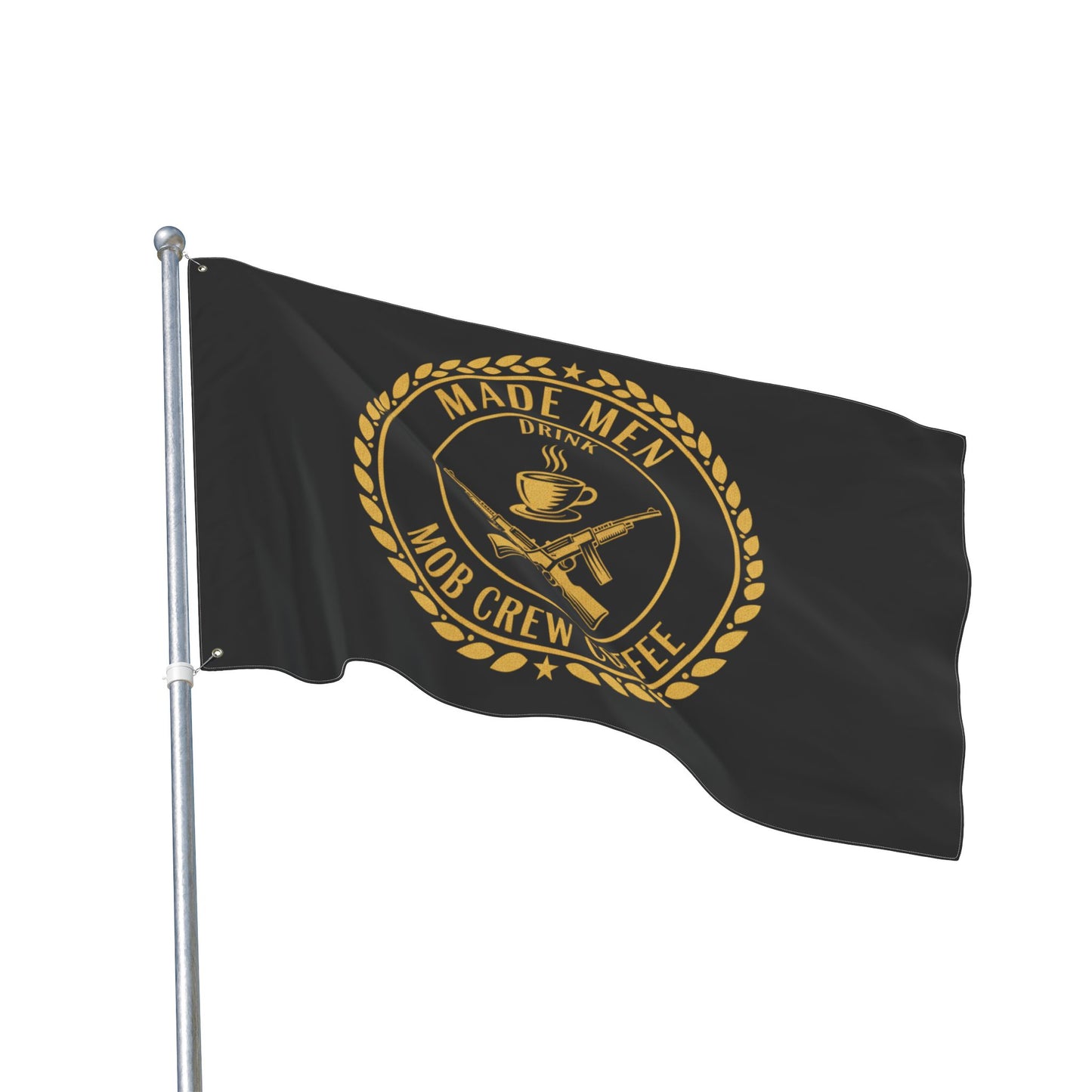 Mob Crew Flag — "Made Men Drink Mob Crew Coffee" Double-Sided Black & Gold Outdoor Banner