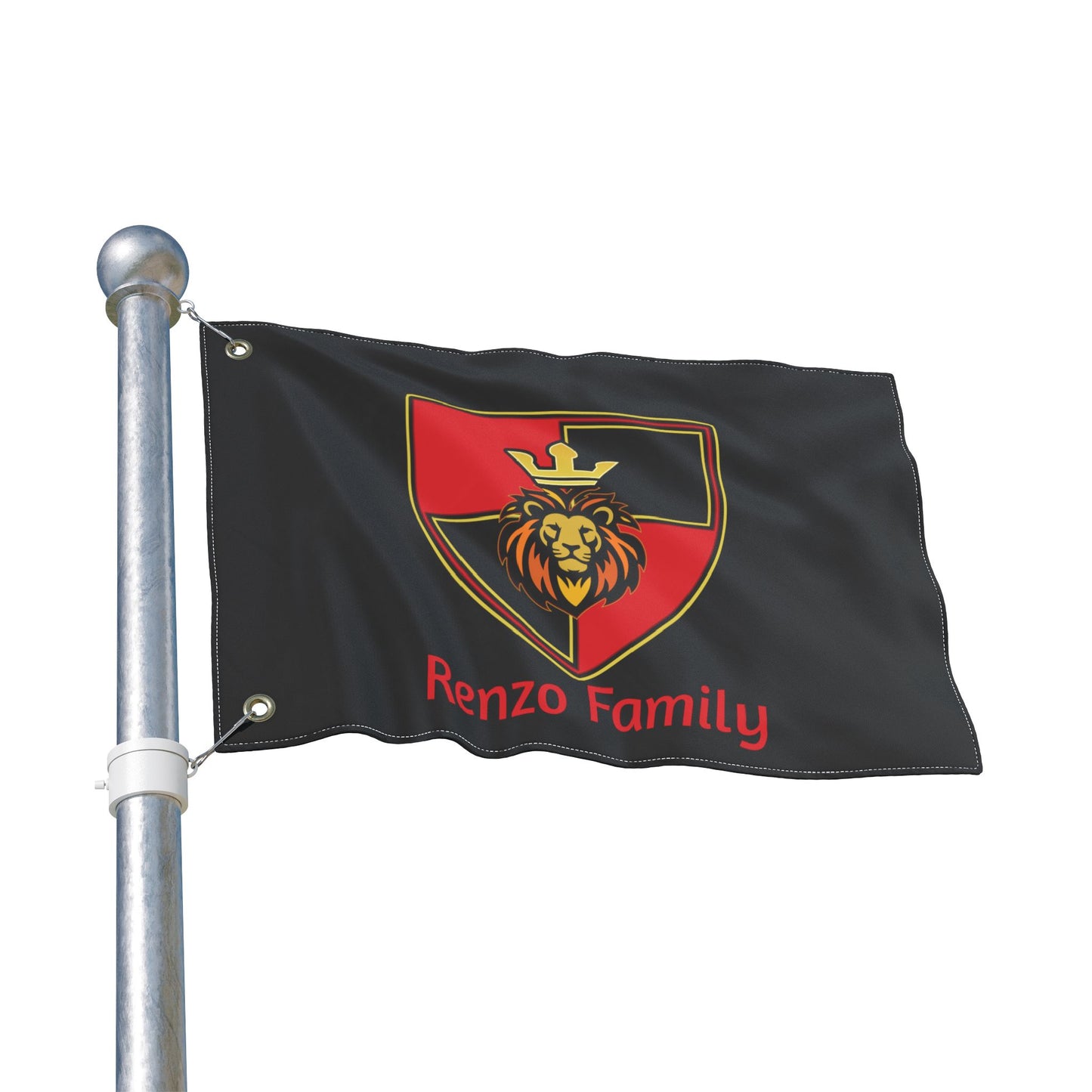 Renzo Family Flag — Double-Sided Black  Lion Crest Banner