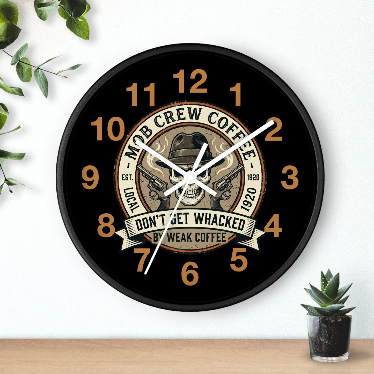 Mob Crew Coffee Wall Clock  “Don’t Get Whacked by Weak Coffee” Vintage Skull Clock