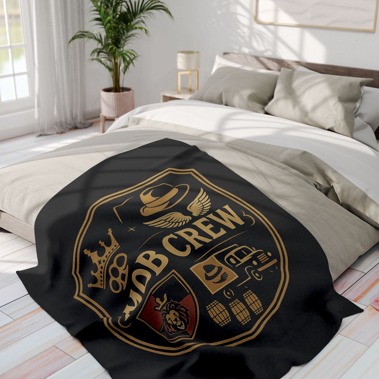 Mob Crew Arctic Fleece Blanket — Retro Mafia Shield Design