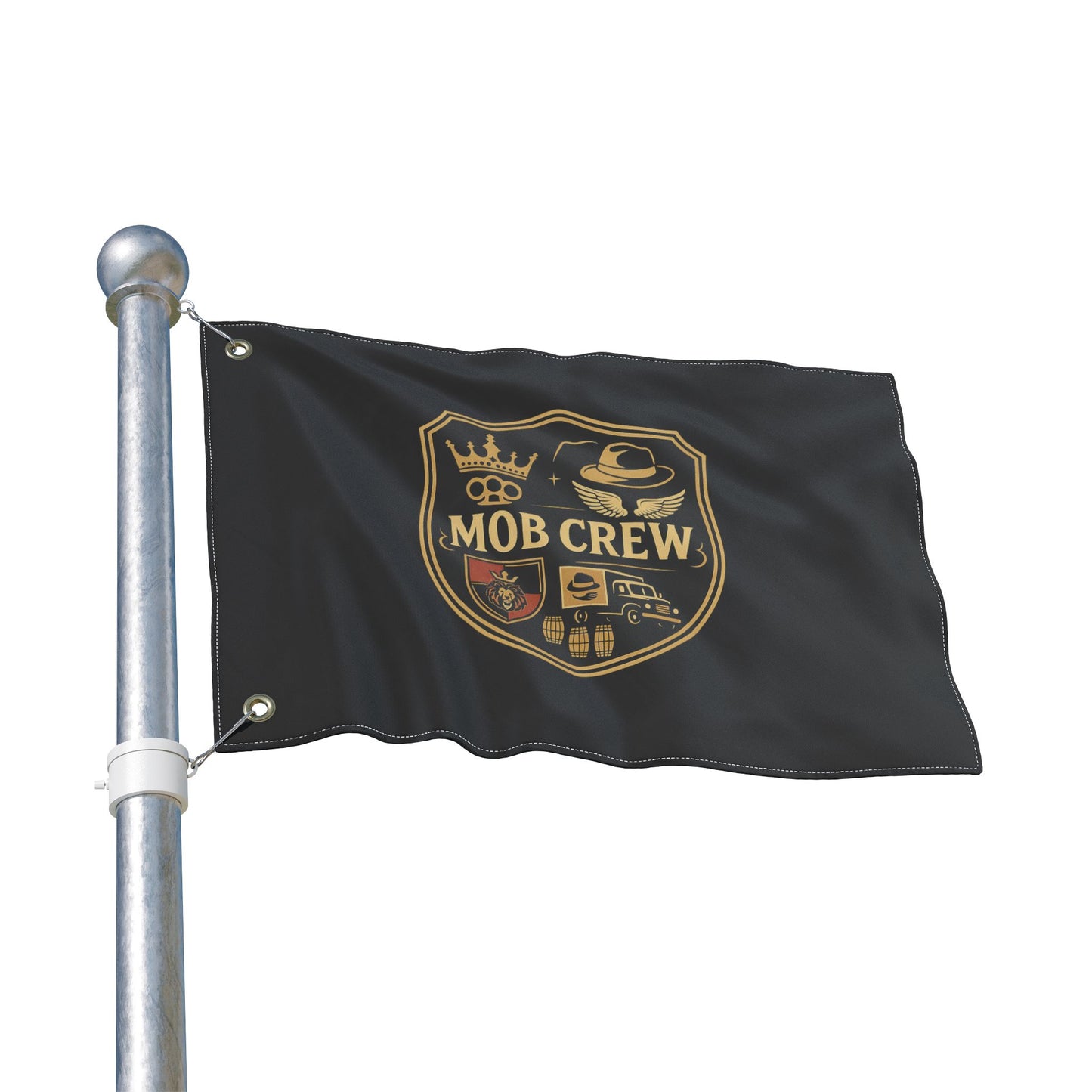 Mob Crew 4 Family Shield Flag – Vintage Mafia Emblem Double-Sided Outdoor Banner