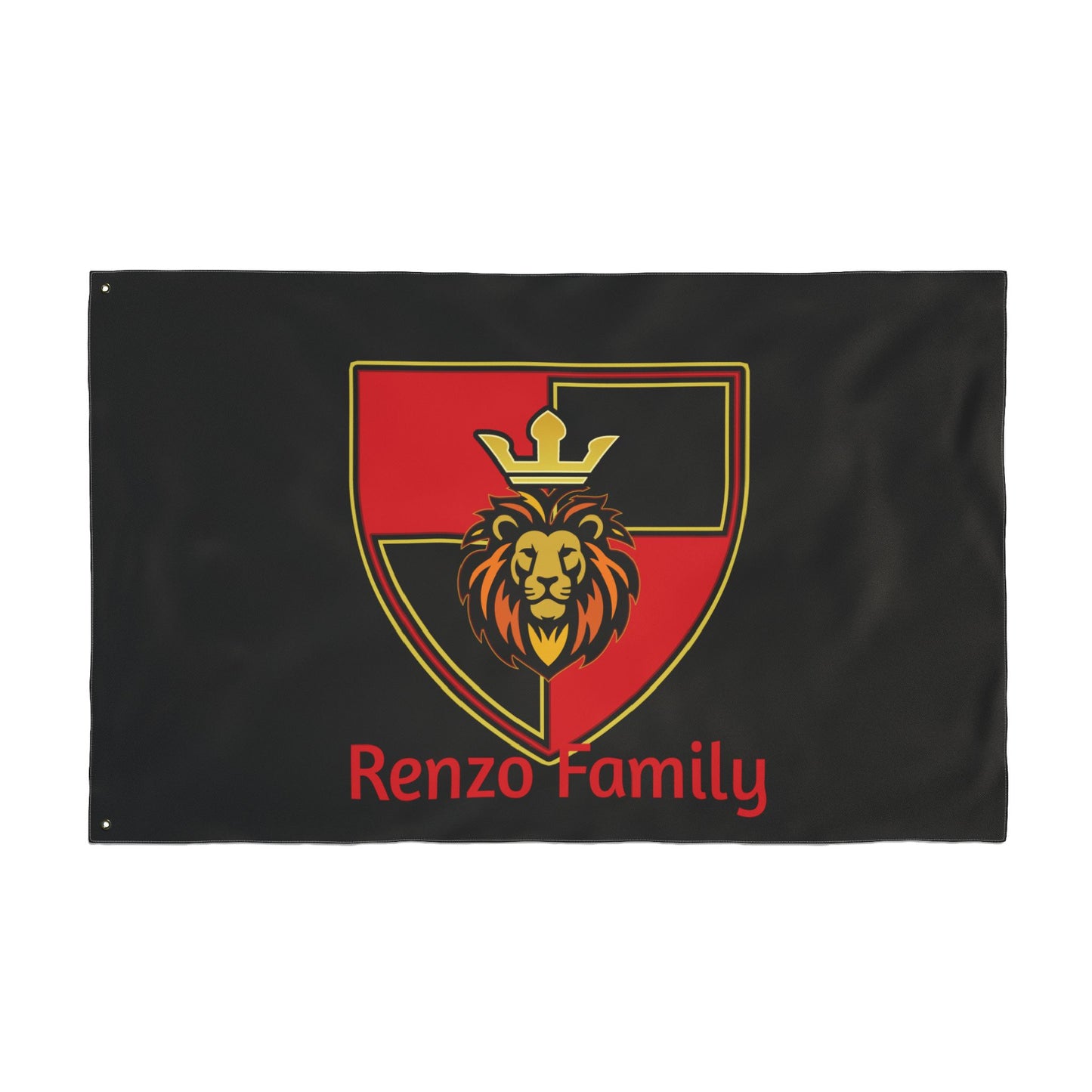 Renzo Family Flag — Double-Sided Black  Lion Crest Banner