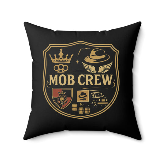 Mob Crew Decorative Throw Pillow — 'Crew Over Everything' Vintage Crest Accent Pillow