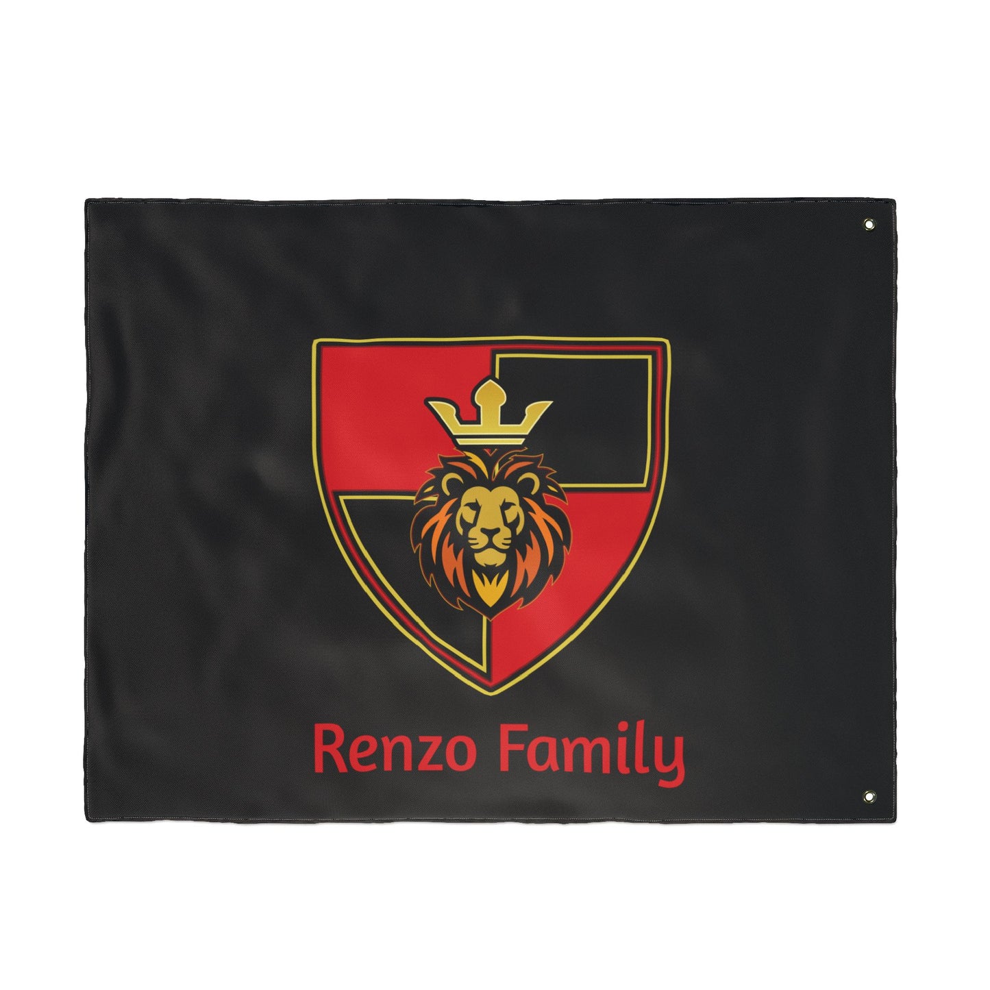 Renzo Family Flag — Double-Sided Black  Lion Crest Banner