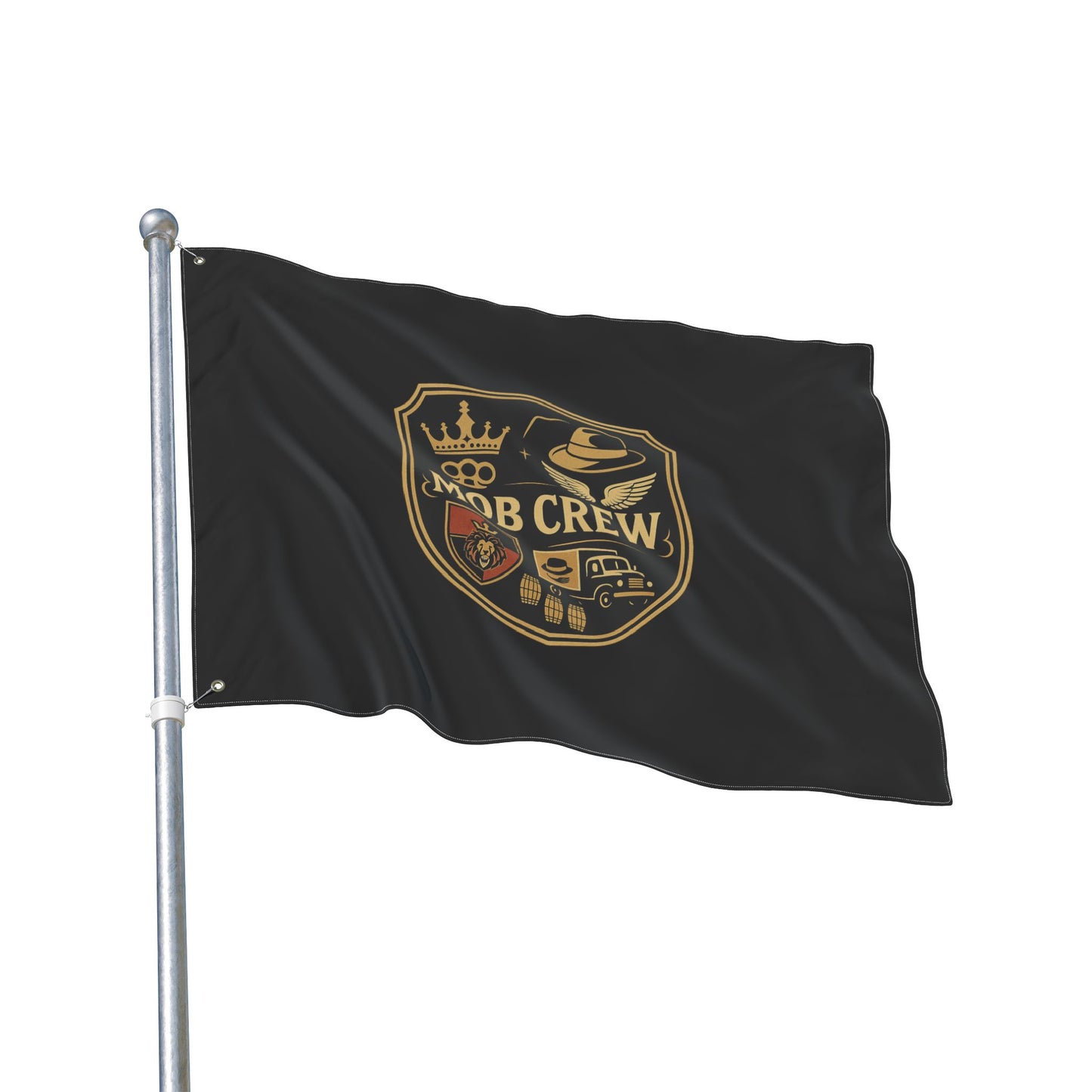 Mob Crew 4 Family Shield Flag – Vintage Mafia Emblem Double-Sided Outdoor Banner