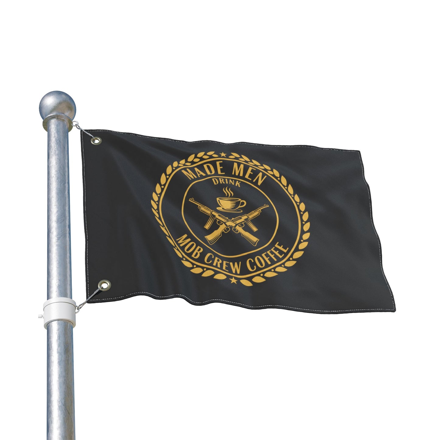 Mob Crew Flag — "Made Men Drink Mob Crew Coffee" Double-Sided Black & Gold Outdoor Banner
