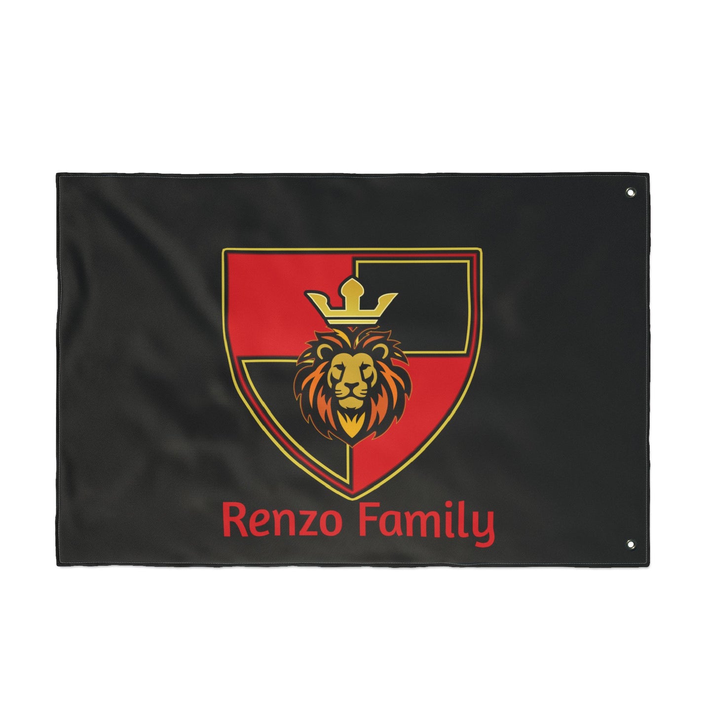 Renzo Family Flag — Double-Sided Black  Lion Crest Banner