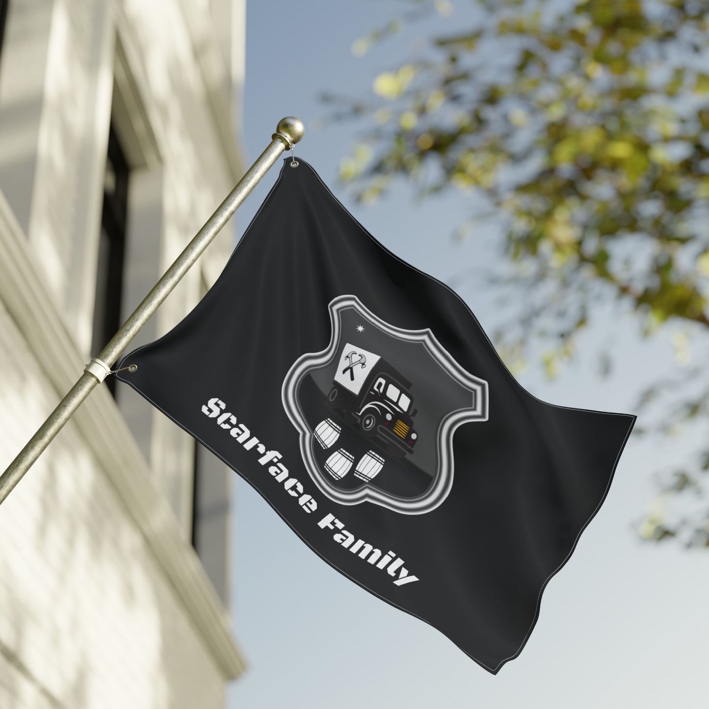 Scarface Family Flag — Double-Sided Black Truck Emblem Banner