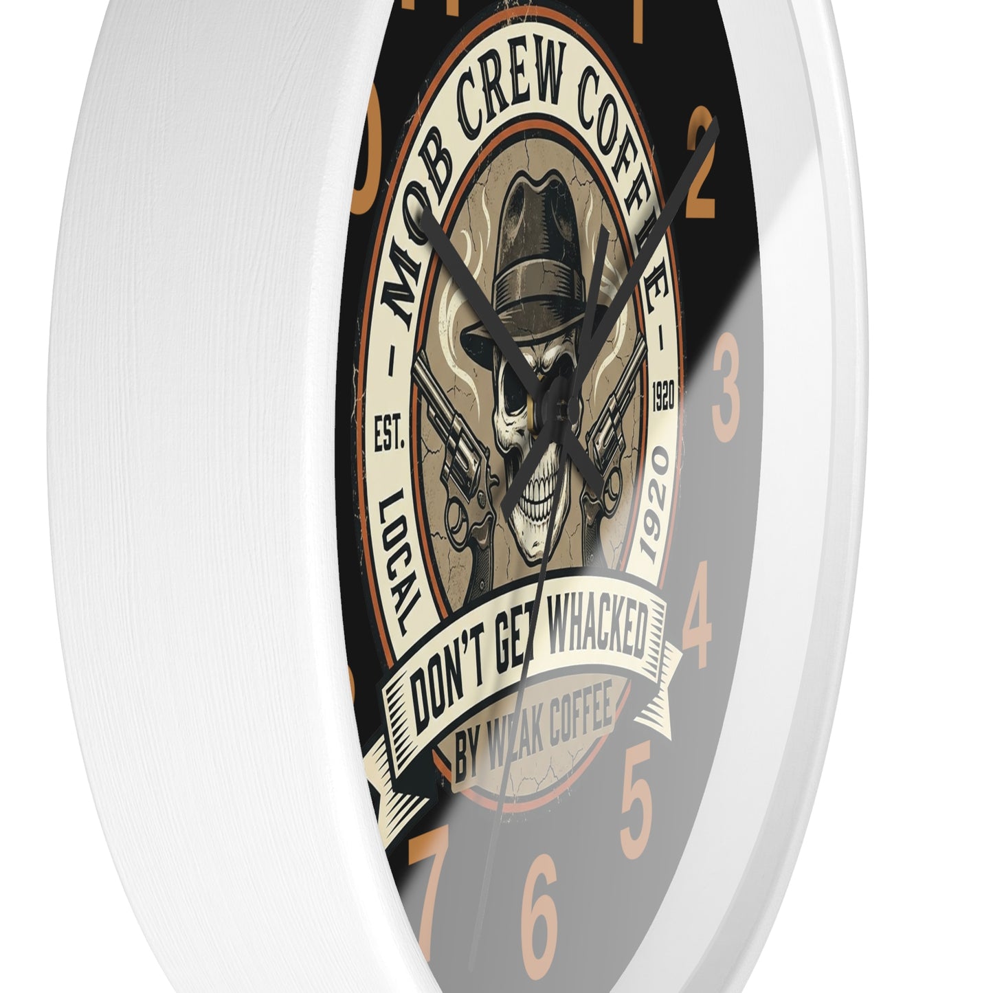 Mob Crew Coffee Wall Clock  “Don’t Get Whacked by Weak Coffee” Vintage Skull Clock