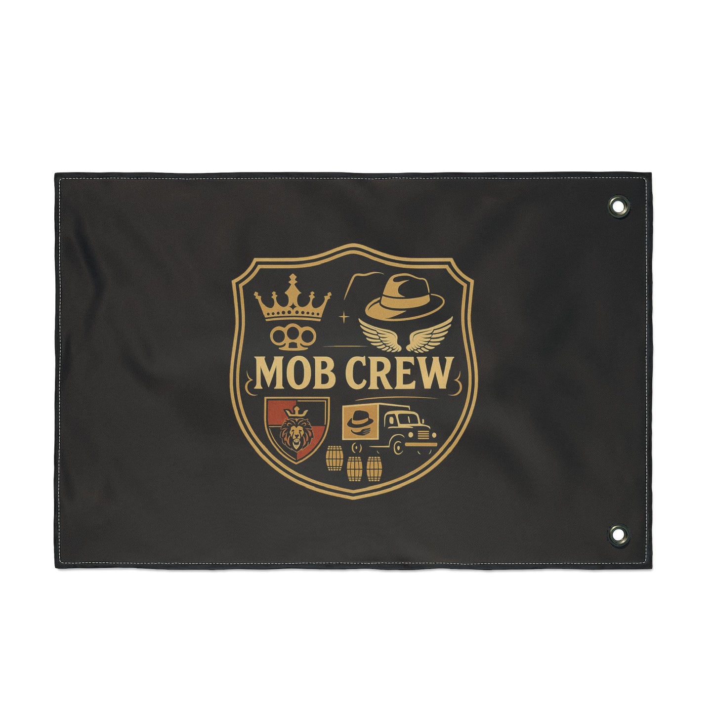 Mob Crew 4 Family Shield Flag – Vintage Mafia Emblem Double-Sided Outdoor Banner