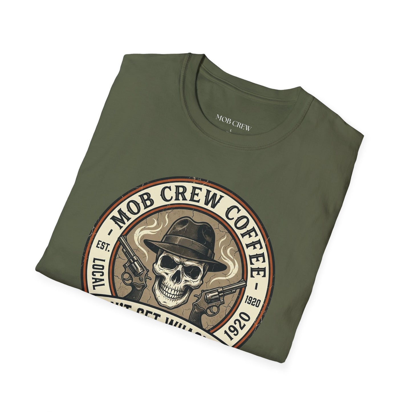Mob Crew “Don’t Get Whacked by Weak Coffee” T‑Shirt — Vintage Skull Roast Tee