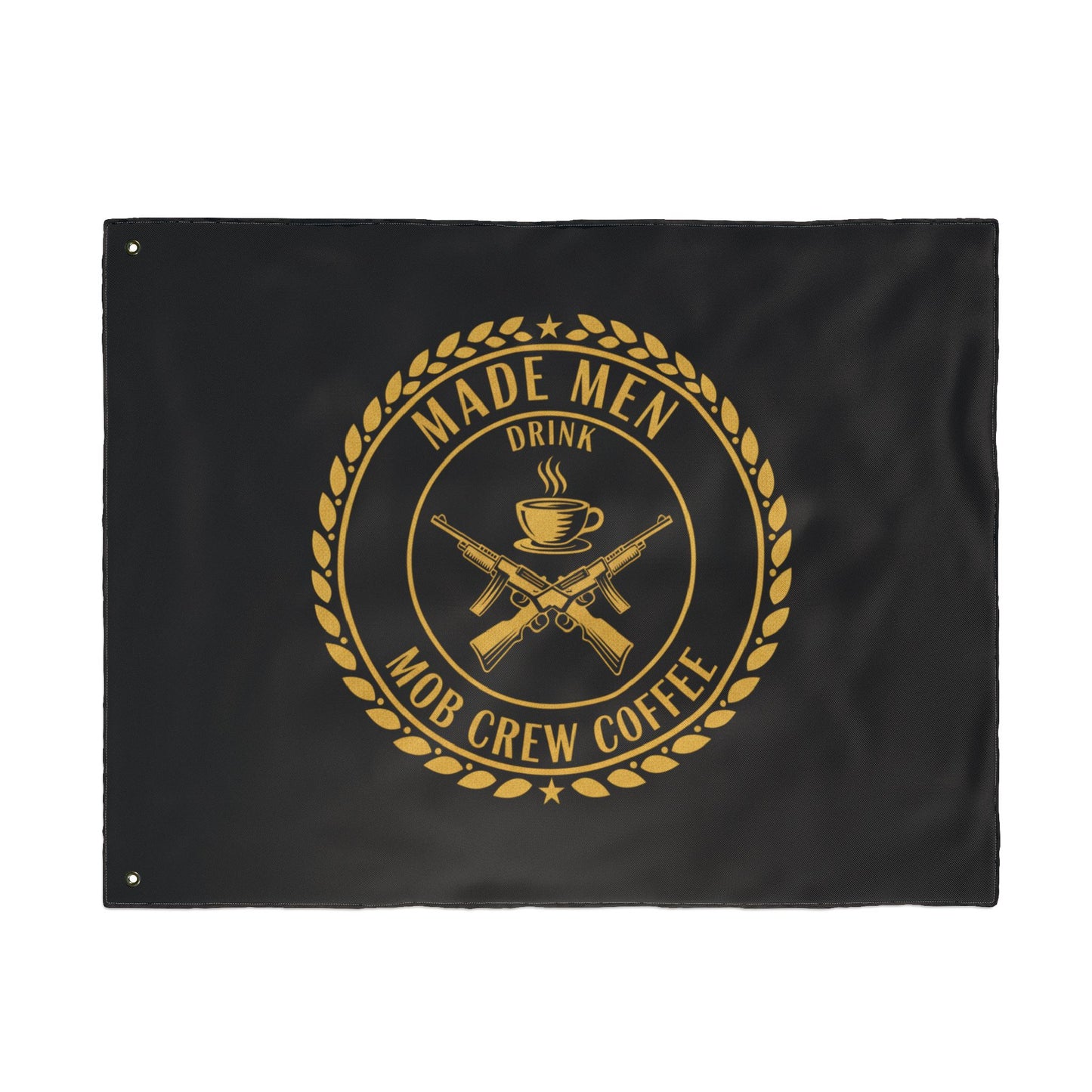 Mob Crew Flag — "Made Men Drink Mob Crew Coffee" Double-Sided Black & Gold Outdoor Banner