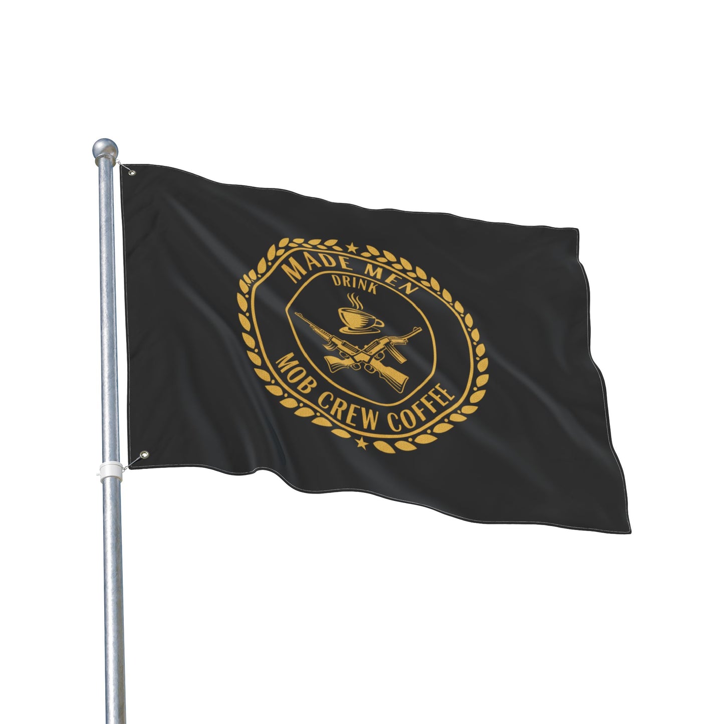 Mob Crew Flag — "Made Men Drink Mob Crew Coffee" Double-Sided Black & Gold Outdoor Banner