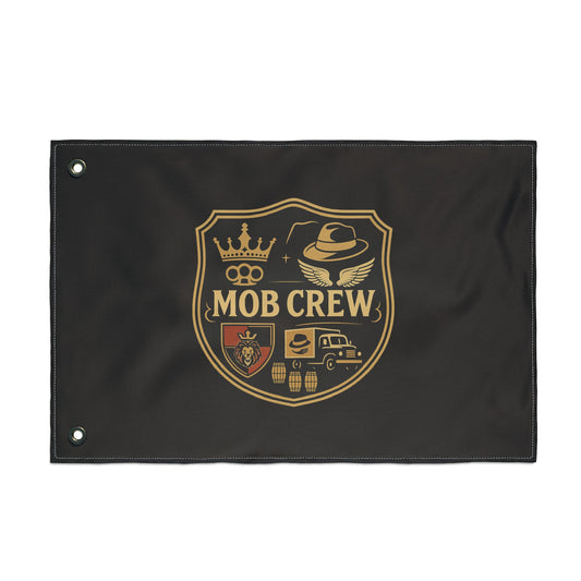 Mob Crew 4 Family Shield Flag – Vintage Mafia Emblem Double-Sided Outdoor Banner
