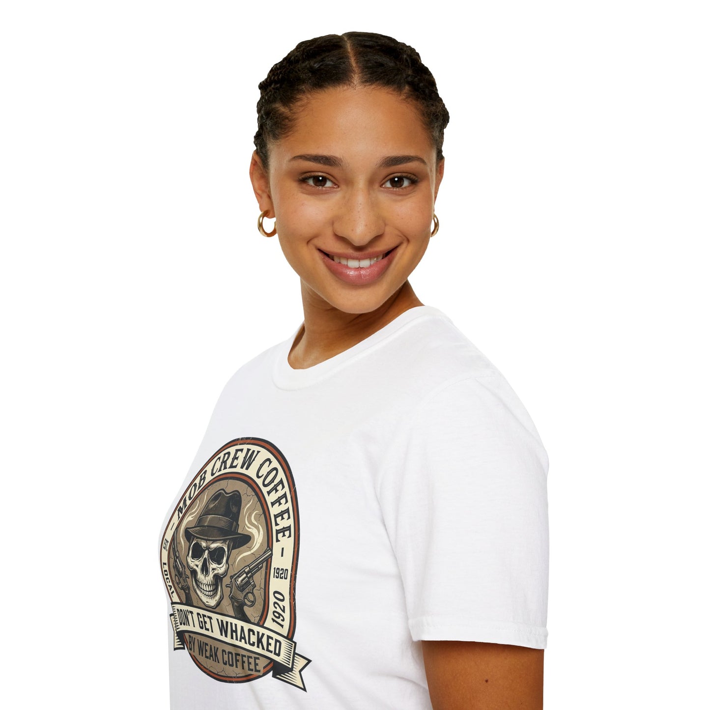 Mob Crew “Don’t Get Whacked by Weak Coffee” T‑Shirt — Vintage Skull Roast Tee