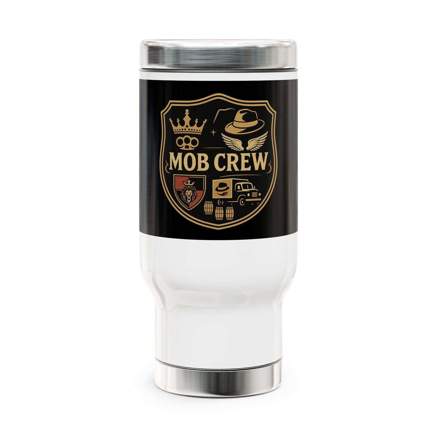 Mob Crew 4 Family Shield 14oz Stainless Travel Mug with Handle