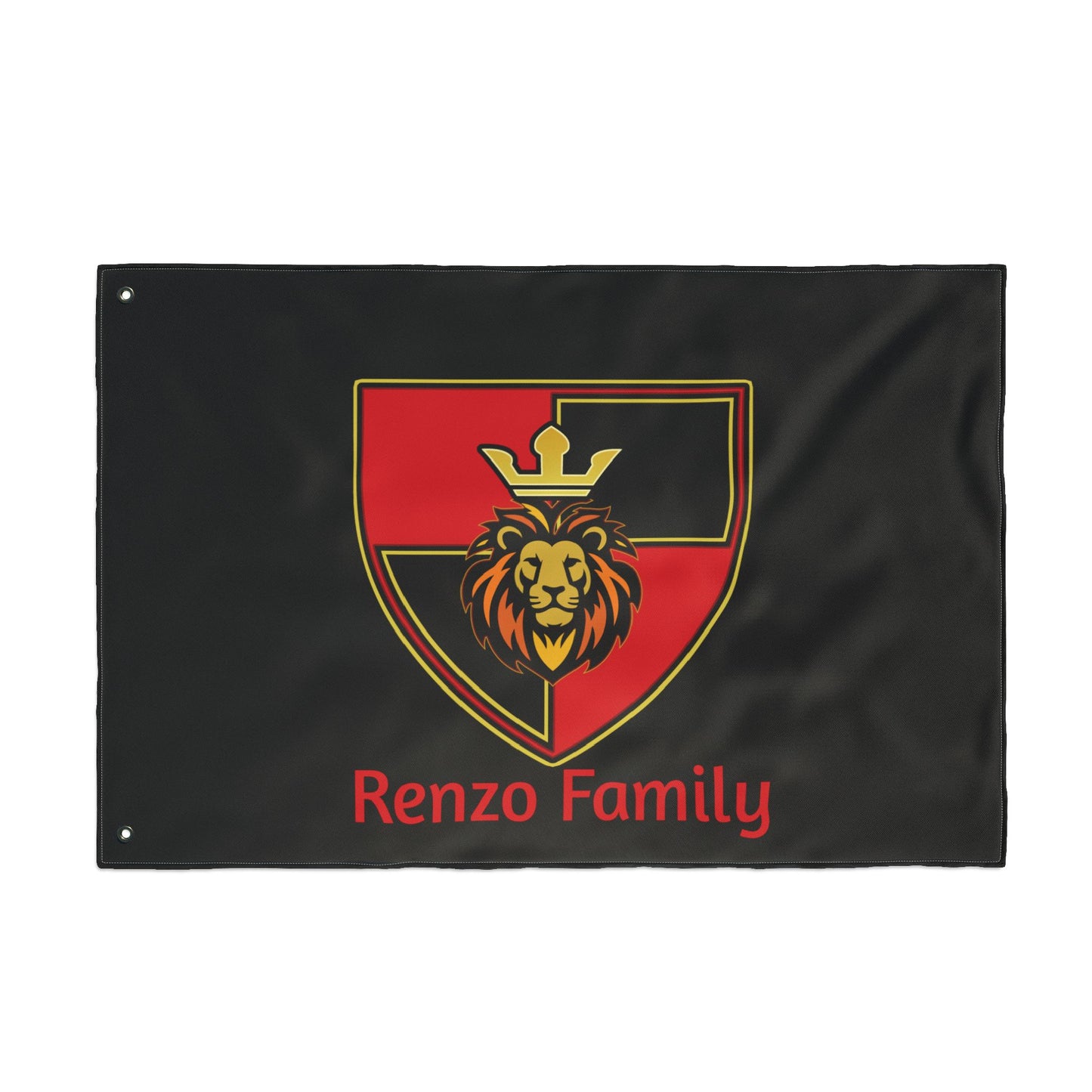 Renzo Family Flag — Double-Sided Black  Lion Crest Banner