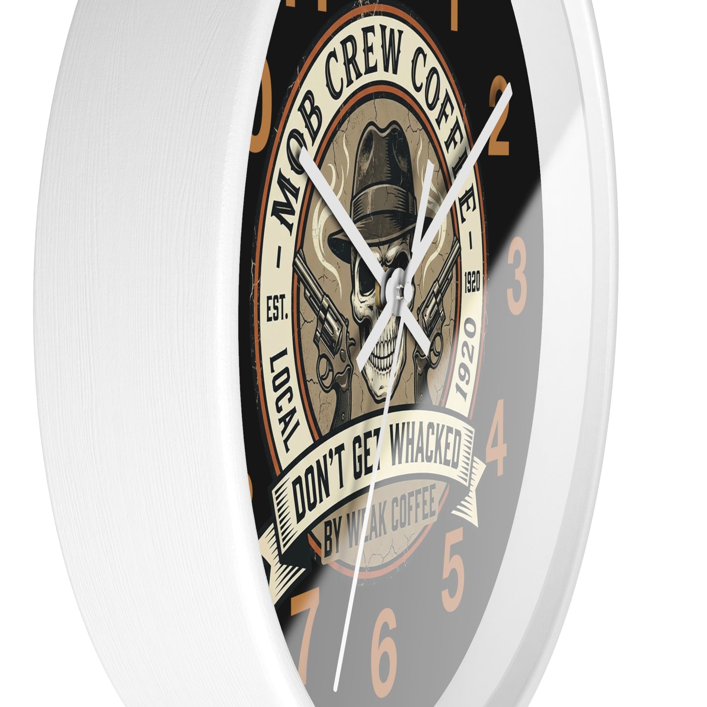 Mob Crew Coffee Wall Clock  “Don’t Get Whacked by Weak Coffee” Vintage Skull Clock
