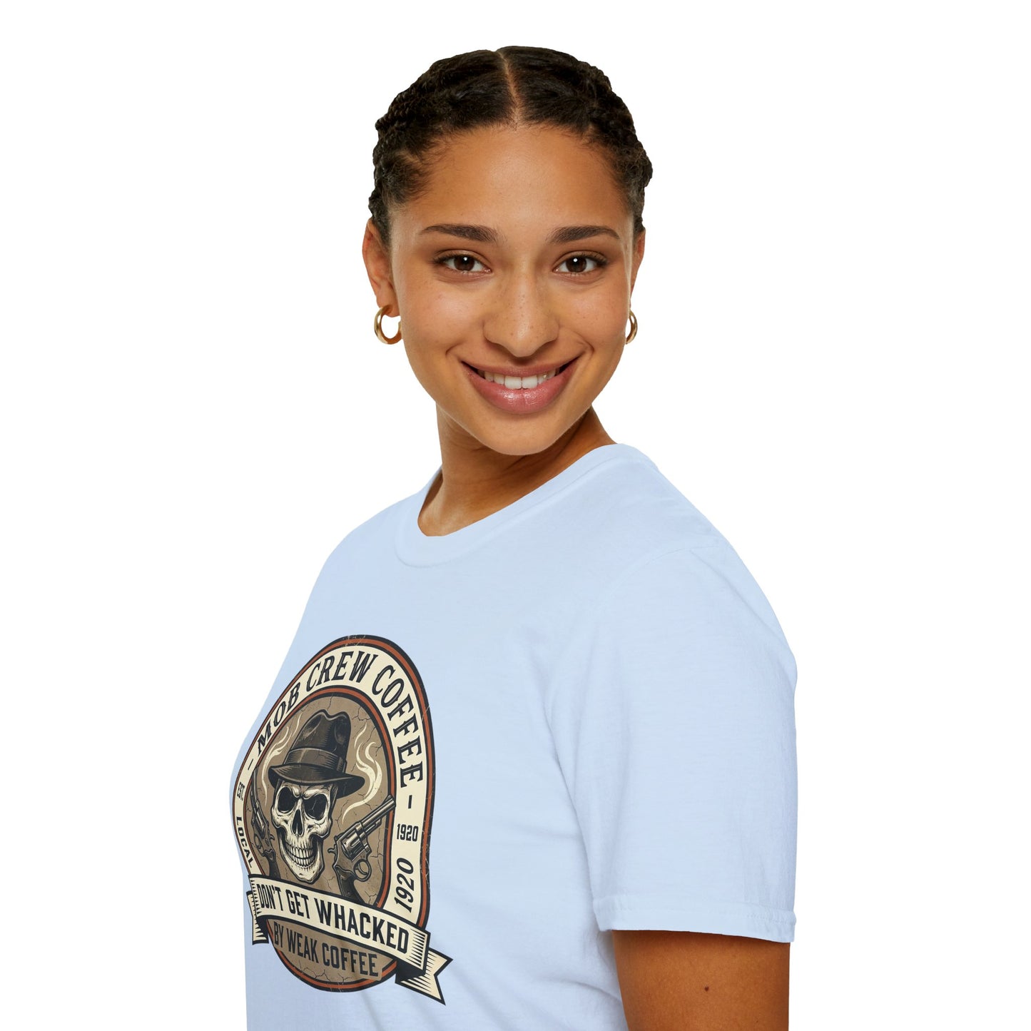 Mob Crew “Don’t Get Whacked by Weak Coffee” T‑Shirt — Vintage Skull Roast Tee