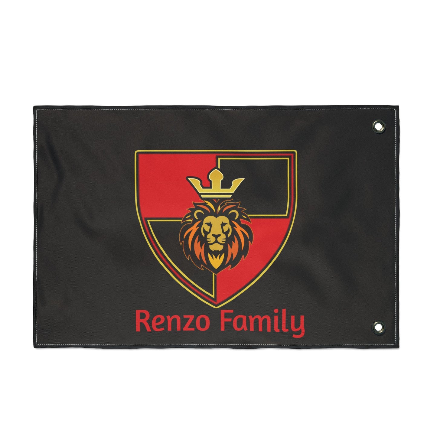 Renzo Family Flag — Double-Sided Black  Lion Crest Banner