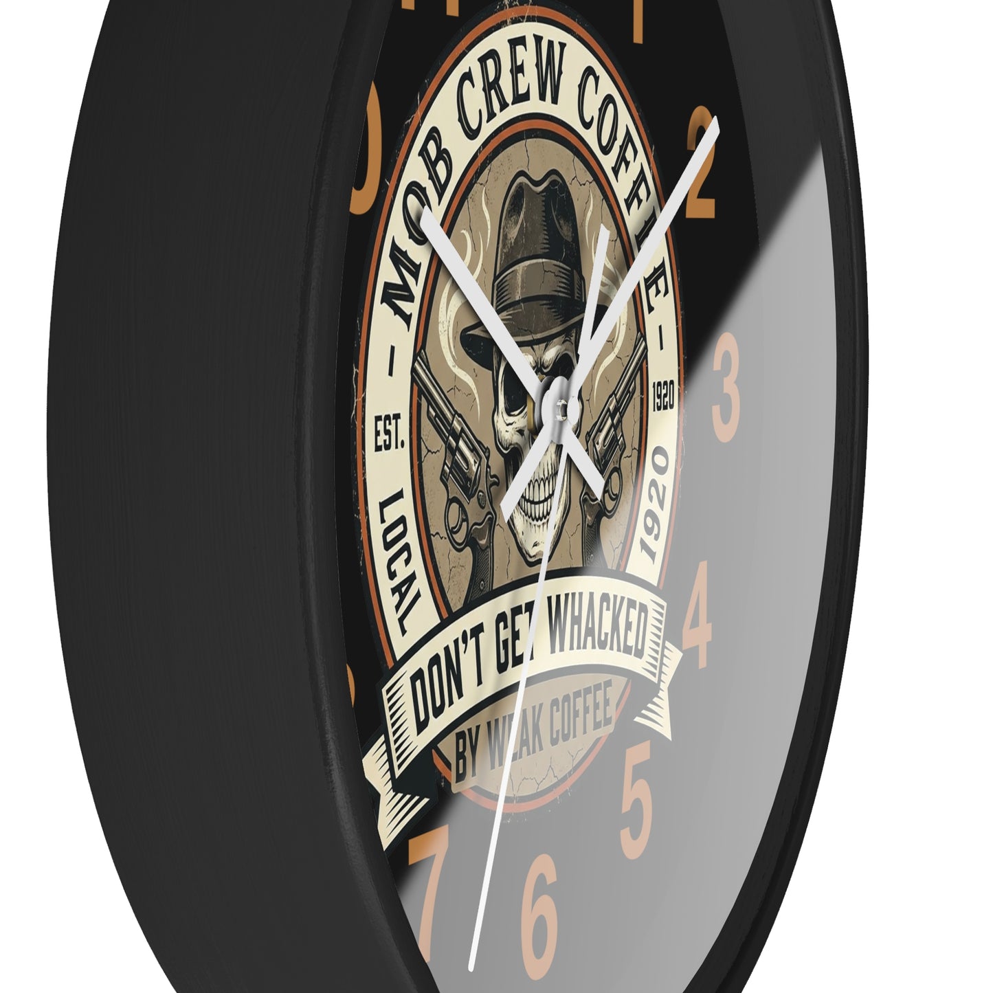 Mob Crew Coffee Wall Clock  “Don’t Get Whacked by Weak Coffee” Vintage Skull Clock