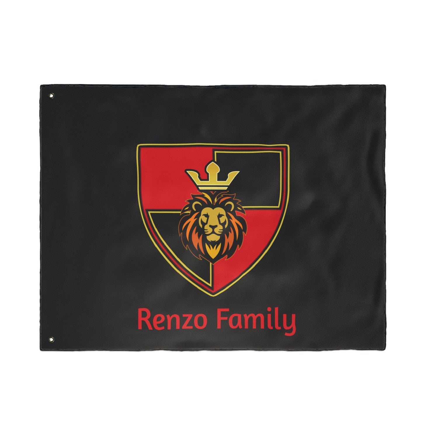 Renzo Family Flag — Double-Sided Black  Lion Crest Banner