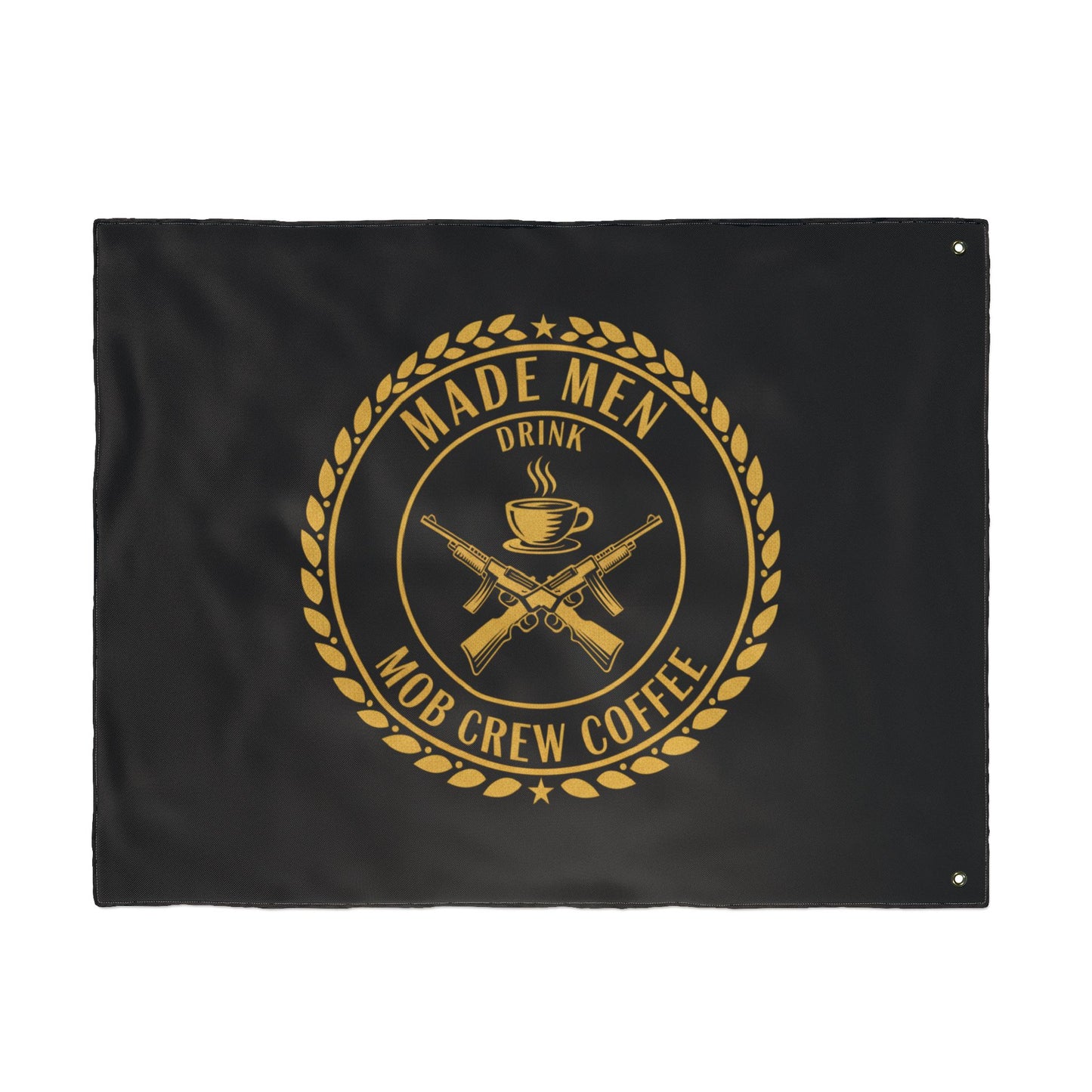 Mob Crew Flag — "Made Men Drink Mob Crew Coffee" Double-Sided Black & Gold Outdoor Banner