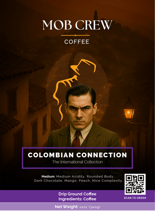Colombian Connection coffee drip grind 12oz single origin dark chocolate mango peach notes