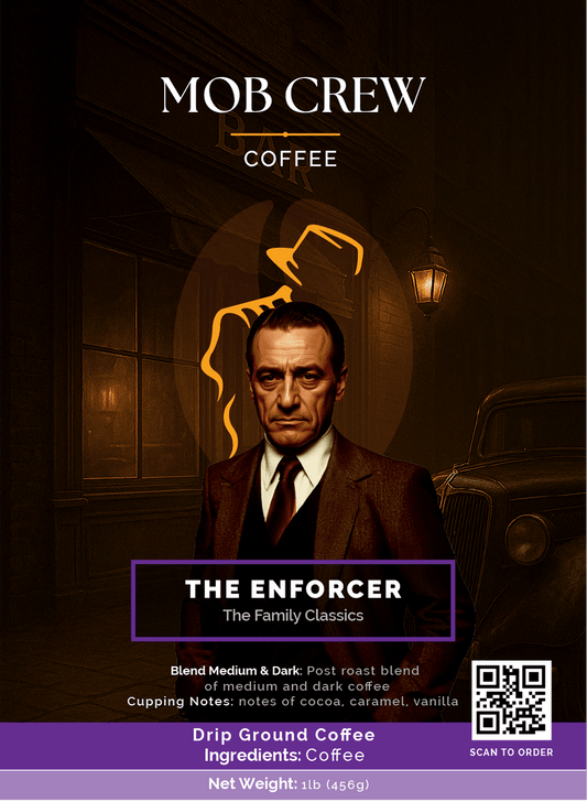 The Enforcer coffee drip grind 1lb post-roast blend cocoa caramel vanilla notes